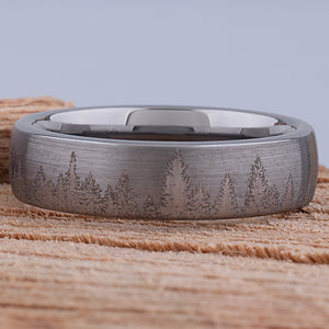 Forest Tungsten Ring for Weddings or Engagements 6mm Wide, Promise Ring or Anniversary Band For Men or Women, Unique Outdoor Unisex Style
