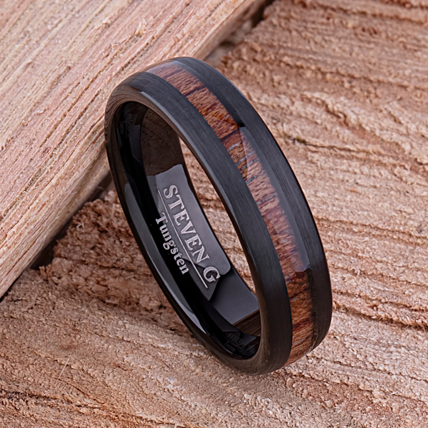 Black Wood Inlay Rings