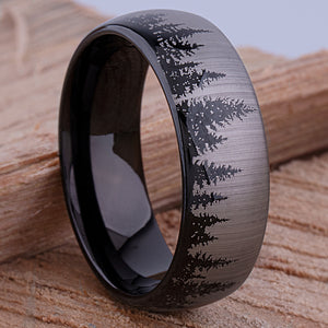 Tungsten Ring with Pine Tree Design in Two-Tone Finish - 8mm Width - TCR179