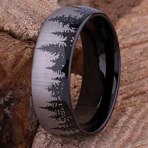 Tungsten Ring with Pine Tree Design in Two-Tone Finish - 8mm Width - TCR179