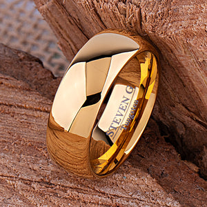 Tungsten Ring with Yellow Gold - 8mm Width - TCR181