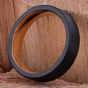 Tungsten Carbide Wedding Ring or Engagement Band 6mm Wide Flat Satin Finish 2-Tone Black & Rose Gold
