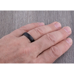 Black Tungsten Men's Wedding Band 6mm Wide with Light Hammer and Brushed Finish, Unique Wedding Ring or Anniversary Gift For Him