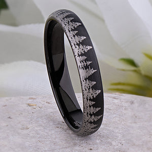 Tungsten Forest Style Men's Wedding Ring or Engagement Band 4mm Wide with Light Brushed Black Exterior
