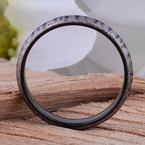 Tungsten Forest Style Men's Wedding Ring or Engagement Band 4mm Wide with Light Brushed Black Exterior
