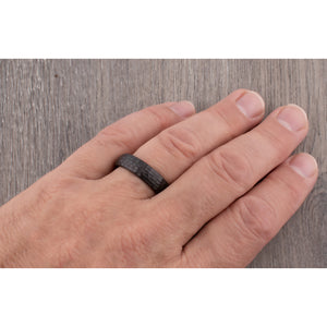 Black Tungsten Wedding Band 6mm with Hammer and Brush Finish, Unique Wedding Ring, Popular Gift for Friend, Affordable Unisex Tungsten Ring