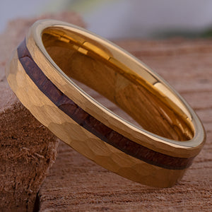 Yellow Tungsten Ring with Padauk Wood Inlay - 6mm Wide - TCR206