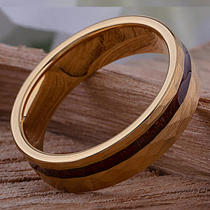 Yellow Tungsten Ring with Padauk Wood Inlay - 6mm Wide - TCR206