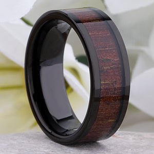 Tungsten Ring with Jichimu Wood Inlay - 8mm Width - TCR208
