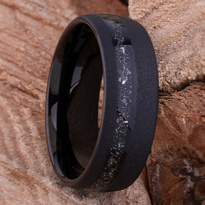 Meteorite Inlay Black Tungsten Carbide Wedding Ring or Engagement Band 8mm Wide
