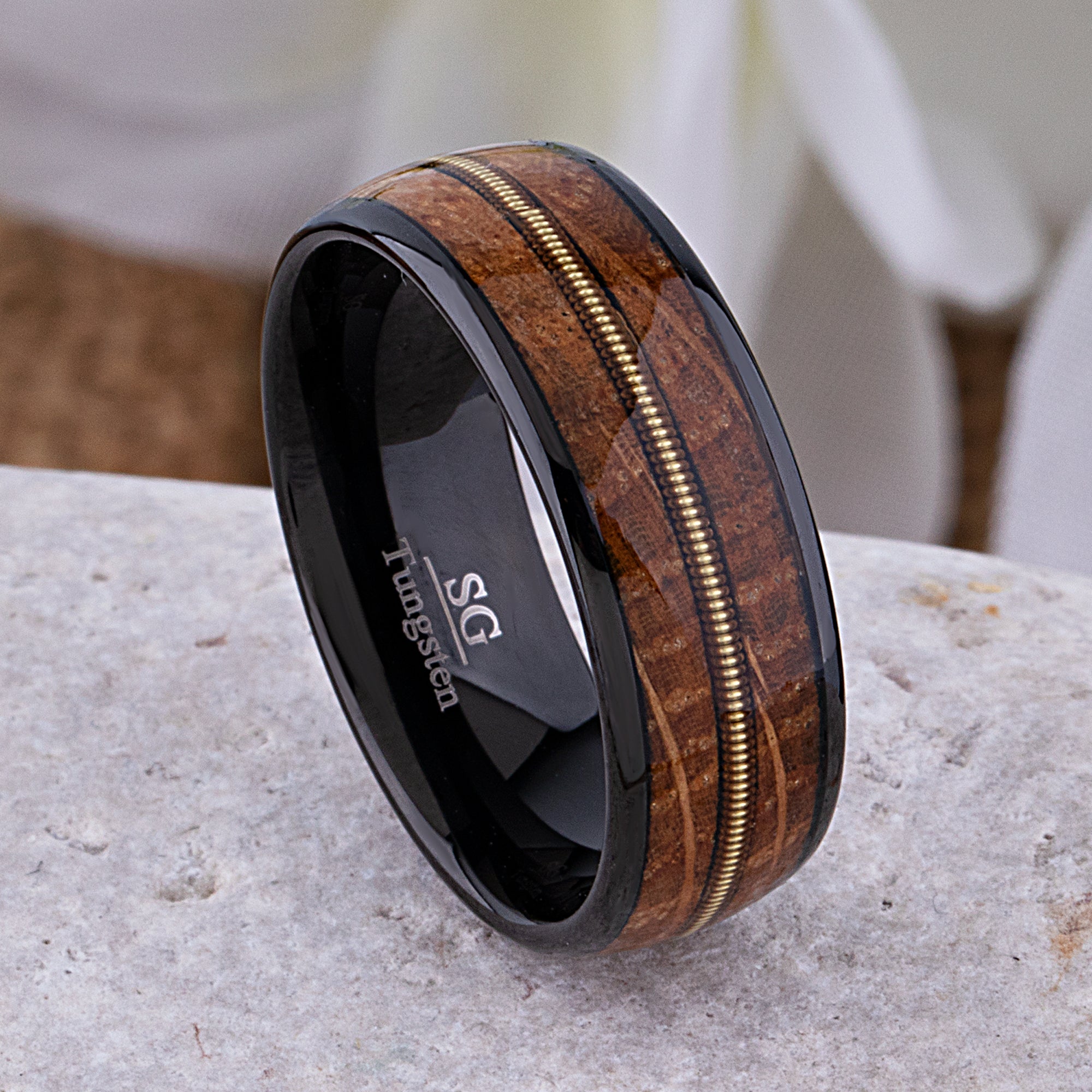 Wood Wedding Band: Rose Gold Tungsten Opal Ring with Koa Wood Inlay, Unisex Wedding Ring, Wooden Ring for Men , Wood Wedding Band, 8mm Ring Hawaiian