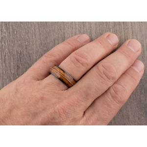 Black Tungsten Wedding Band or Engagement Ring 8mm Wide with Whiskey Wood and Guitar String