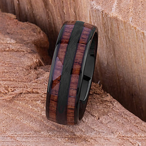 Black Tungsten Ring with Koa Wood 8mm - TCR098 black and wood engagement band or wedding ring or promise band