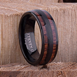 Black Tungsten Ring with Koa Wood 8mm - TCR098 black and wood engagement band or wedding ring or promise band