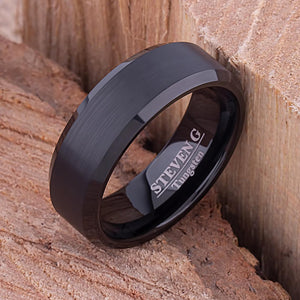 Black Tungsten Mens Wedding Ring 8mm - TCR031 traditional engagement or anniversary ring for husband Steven G Designs Ltd