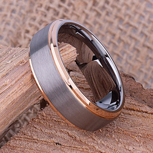 Tungsten Ring with Rose Gold 8mm - TCR082 rose gold men’s wedding or engagement band or promise ring for boyfriend