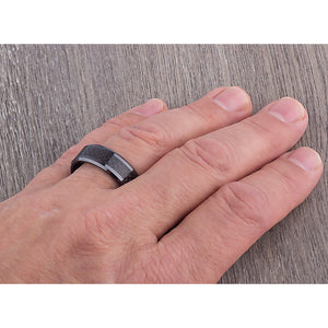 Men's Ceramic Ring with Carbon Fiber - 8mm Width CER087-8 men’s wedding ring or engagement band, promise ring or anniversary ring gift for him - Steven G Designs