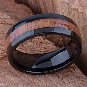 Black Tungsten Band with Koa Wood 8mm - TCR076 black and wood engagement or wedding ring or promise band for boyfriend