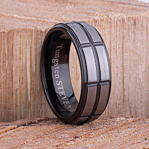 Tungsten Band with Black Plating 8mm - TCR081 unique black men’s wedding or engagement band or anniversary ring for him
