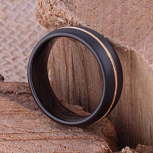Black Tungsten Ring with Rose Gold 8mm - TCR089 black and rose gold men’s wedding or engagement band or promise ring