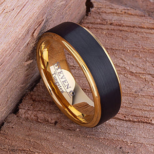 Black and Yellow Tungsten Band 8mm - TCR085 black and yellow gold men’s wedding or engagement band or promise ring