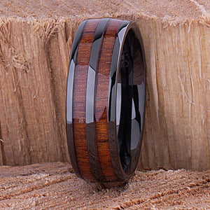 Ceramic Wedding Band with Hawaiian Koa Wood - 8mm Width CER088-8 men’s wedding ring or engagement band, promise ring or anniversary ring gift for him - Steven G Designs