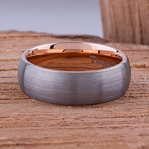 Tungsten Ring with Rose Gold 8mm - TCR069 traditional men’s engagement or wedding ring or promise band for him
