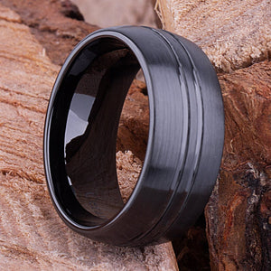 Black Ceramic Men's Wedding Ring - 10mm Width CER068-8 men’s wedding ring or engagement band, promise ring or anniversary ring gift for him - Steven G Designs