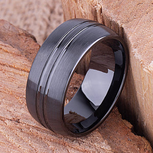 Black Ceramic Men's Wedding Ring - 10mm Width CER068-8 men’s wedding ring or engagement band, promise ring or anniversary ring gift for him - Steven G Designs