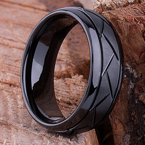 Black Ceramic Men's Wedding Band - 8mm Width CER007-8 men’s wedding ring or engagement band, promise ring or anniversary ring gift for him - Steven G Designs