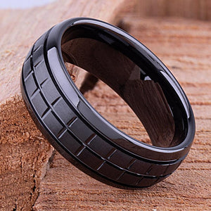 Men's Black Ceramic Wedding Ring - 8mm Width CER012-8 men’s wedding ring or engagement band, promise ring or anniversary ring gift for him - Steven G Designs