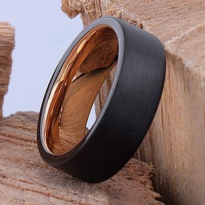 Black and Rose Gold Tungsten Ring 8mm - TCR083 black and rose gold men’s wedding or engagement band or promise ring
