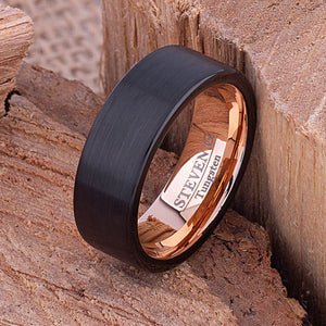 Black and Rose Gold Tungsten Ring 8mm - TCR083 black and rose gold men’s wedding or engagement band or promise ring
