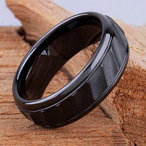 Black Ceramic Men's Wedding Ring - 8mm Width CER005-8 men’s wedding ring or engagement band, promise ring or anniversary ring gift for him - Steven G Designs