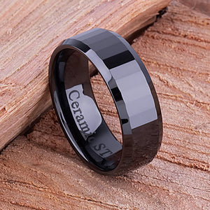 Men's Black Ceramic Wedding Ring - 8mm Width CER042-8 men’s wedding ring or engagement band, promise ring or anniversary ring gift for him - Steven G Designs