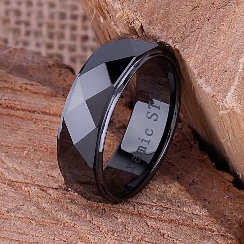 9mm Ceramic Ring Domed Black Ceramic Center with Stainless Steel Sides  Wedding band Ring for Men and Ladies - Walmart.com