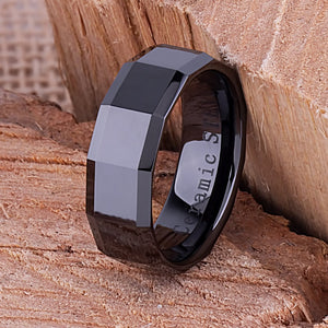 Men's Black Ceramic Wedding Band - 8mm Width CER056-8 men’s wedding ring or engagement band, promise ring or anniversary ring gift for him - Steven G Designs