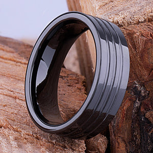 Black Ceramic Mens Wedding Ring - 8mm Width CER071-7 men’s wedding ring or engagement band, promise ring or anniversary ring gift for him - Steven G Designs