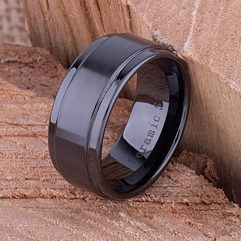 Black Ceramic Men's Wedding Ring - 10mm Width CER063-8 men’s wedding ring or engagement band, promise ring or anniversary ring gift for him - Steven G Designs