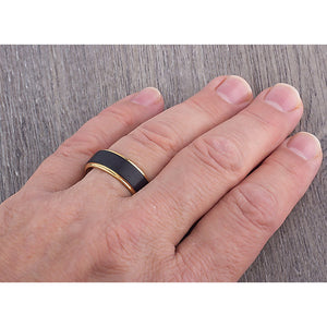 Black and Yellow Tungsten Band 8mm - TCR085 black and yellow gold men’s wedding or engagement band or promise ring