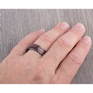 Ceramic Wedding Band with Hawaiian Koa Wood - 8mm Width CER088-8 men’s wedding ring or engagement band, promise ring or anniversary ring gift for him - Steven G Designs
