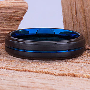 Black and Blue Tungsten Ring 6mm - TCR114 black and blue men’s wedding or engagement band or promise ring for him