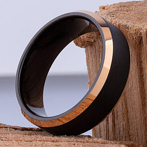 Black and Gold Tungsten Ring 8mm - TCR079 black and yellow gold men’s engagement or wedding ring or anniversary band